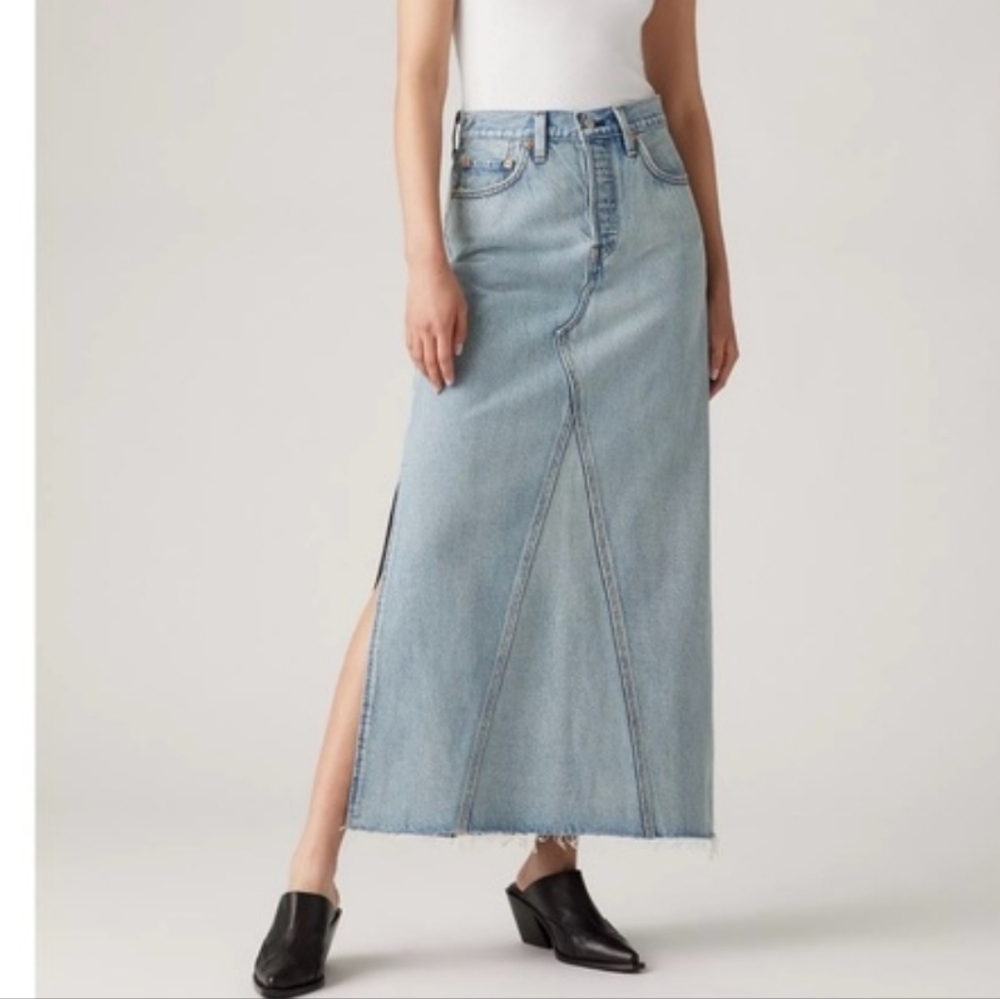 Levi's Icon Long Skirt Denim Blue Jean Maxi Classic Boho Festival 28 New